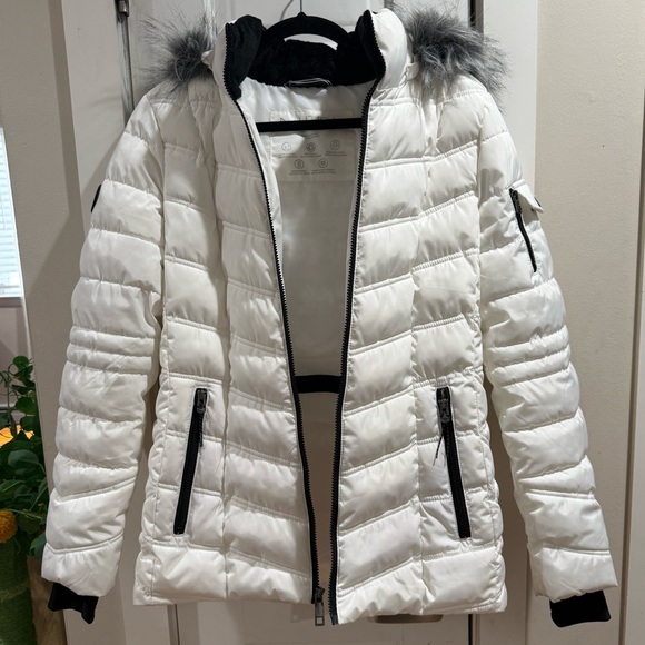 Nautica White Faux Fur Trim Hooded Puffer Coat - Picture 8 of 17